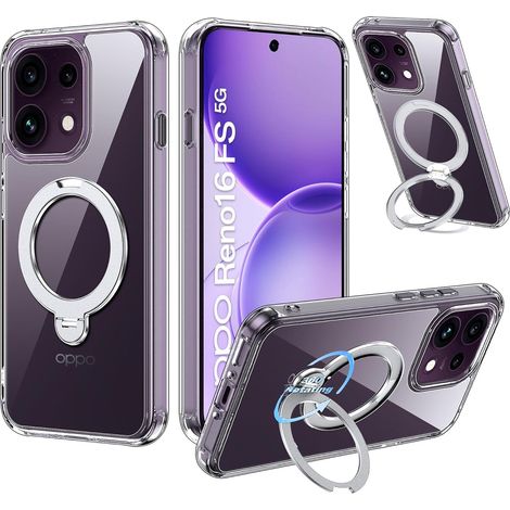 Coque magnétique pour OPPO Reno 16 F 5G / Reno 16 FS 5G avec MagSafe (rotation 360°), [protection totale de la caméra] Dos PC dur anti-rayures (Transparent) (1/5)