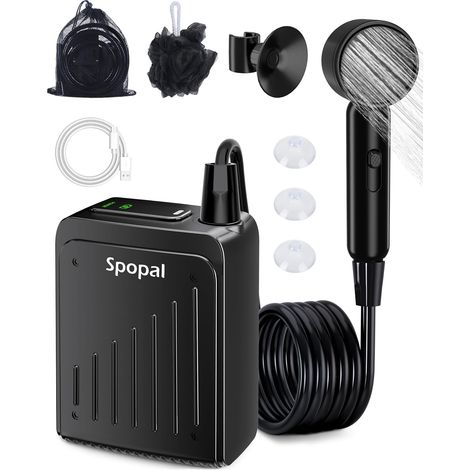 Douche de Camping Portable,[5000mAh et IPX8] Spopal Douche Portable,60-90Min,Durable,Type-C,USB,pour Bain des Animaux Domestiques,Douches de Camping,L'Utilisation à La Plage