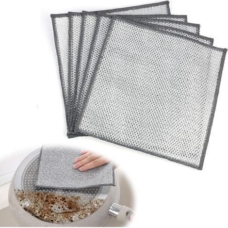 Set of 5 multi-purpose, double-layer, scratch-resistant stainless steel cleaning cloths for kitchens, dishes, sinks and hobs, 20 x 20 cm (1/5)
