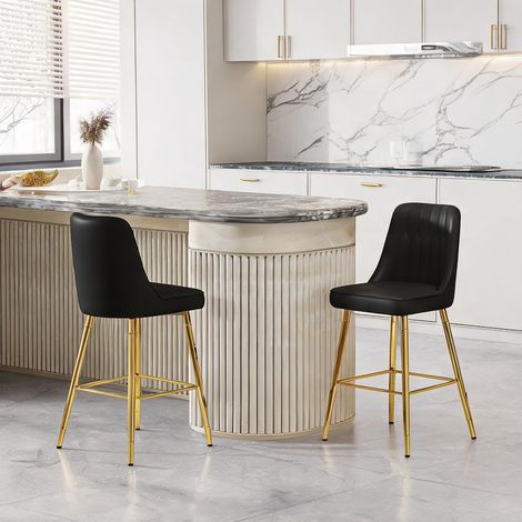 Set de 2 tabourets de bar noirs avec piètement doré 100 cm (1/5)