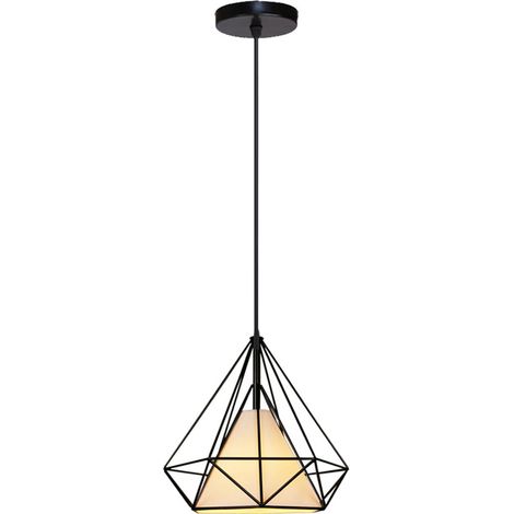 Lámpara Colgante, Iluminación Colgante de Techo de Metal con Jaula de Diamante Negro - 1 Luz