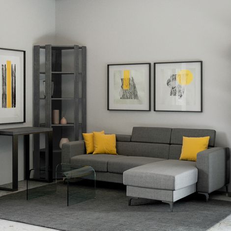 Libreria Angolare Moderna 5 Ripiani 60,3x60,3x205 cm in nobilitato Cemento (1/2)