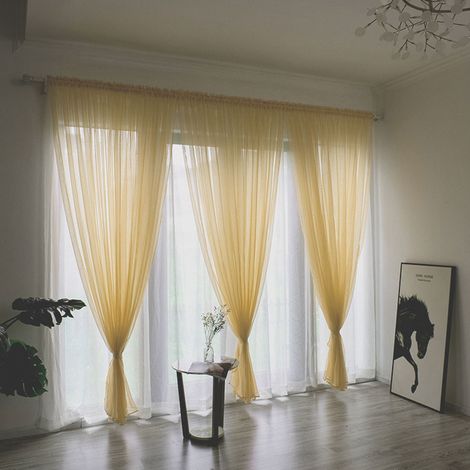 Rideaux en voile de polyester style simple, panneaux transparents, décoration chambre/salon, jaune doré, 1 x 2 m (1/4)