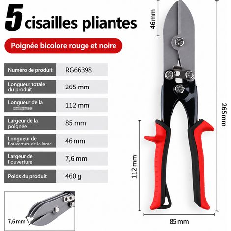 Pince à rétreindre la tôle 5 lames 10,5 pouces en acier chrome-vanadium poignée TRP rouge et noir réf 5510 26,5 × 7,5 × 3 cm 460 g – Livraison gratuite