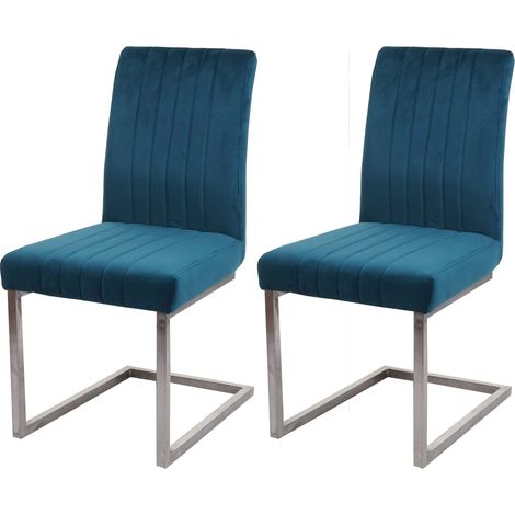Lot de 2 chaises cantilever HWC-L14 chaise de conférence - velours inox brossé - turqoise-bleu (1/5)