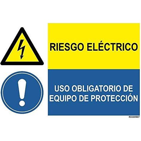 Señal de riesgo eléctrico, Uso obligatorio de equipo protección SEKURECO                 Adhesivo vinilo