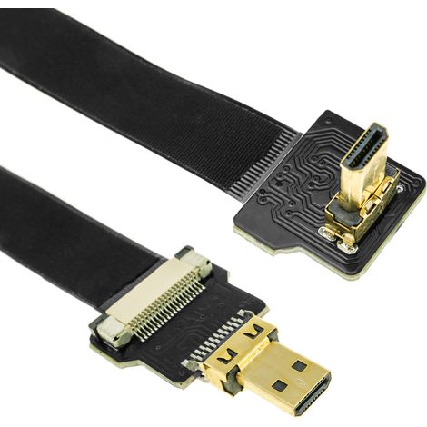 BeMatik - Câble vidéo HDMI plat FPV 20 cm micro D-mâle à micro D-male avec angle (1/5)