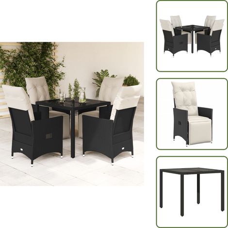 The Living Store 5-tlg. Garten-Essgruppe mit Kissen Schwarz Poly Rattan - Gartenset - Outdoor Möbel - Lounge Set - Relax Sessel - Gartenstuhl (1/5)