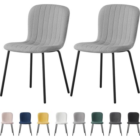 mcc direct Set of 2 Soft Fabric Dining Chairs with Upholstered Seat and Metal Legs for Dining Room, Living Room and Kitchen Room - New Bella LIGHT GREY