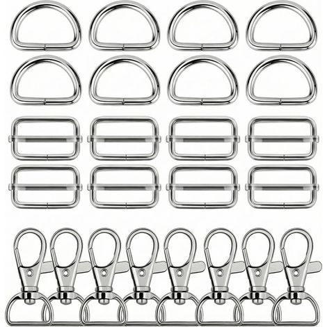 Set of 24 sewing accessories, D-ring and buckle set, swivel metal carabiners, ideal for bags, straps and crafts (25 mm) (1/5)