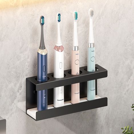 Porte-brosse à dents noir, 7,871,193,34 pouces, support mural pour brosse à dents électrique pour salle de bain, sans perçage.