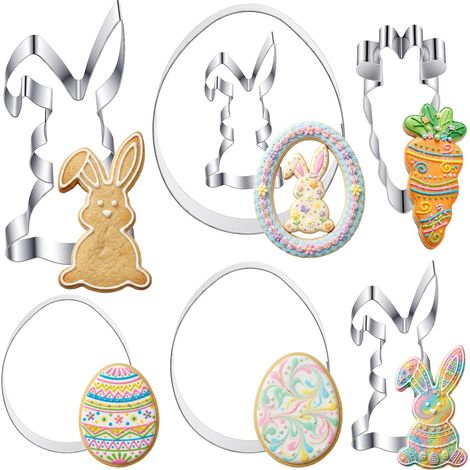 Set mit 7 Oster-Ausstechformen in Form von Hasen und Ostereiern – Große Hasen-Ausstechformen – Eier- und Karotten-Ausstechformen – Ideale Ostergeschenke (1/5)