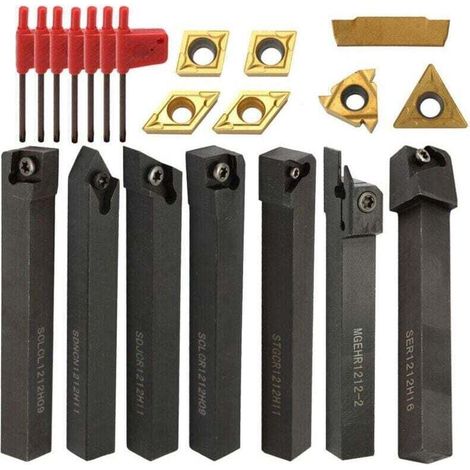 [JAMAIS UTILISÉ]Porte Outil Tournage 21 Pièces Carbure 12mm avec Clés pour Tour à Métaux