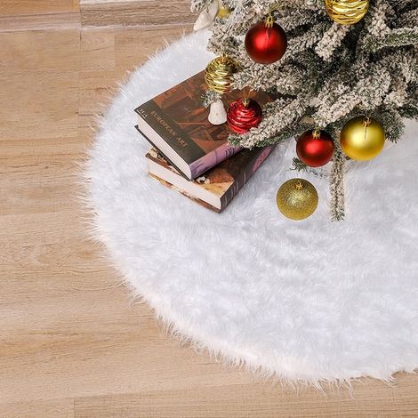 Jupe de sapin de Noël de 90 cm, en fausse fourrure extra large et épaisse, en peluche blanche, idéale pour la décoration des fêtes de Noël (1/5)
