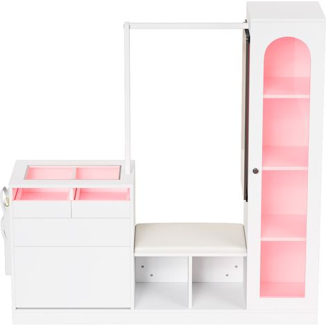 Mobile ingresso 6 in 1 con specchio girevole, scarpiera a ribalta e LED bianca HOMVRA (1/5)