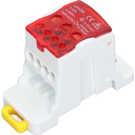 Bloc de distribution 690V 80A, bornier sur rail DIN, conducteur en laiton, boîte de jonction enfichable pour appareils électroménagers, rouge (1/5)