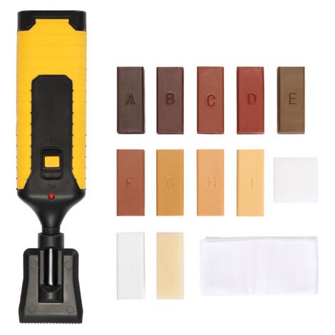BUNTHAUS Kit de réparation de stratifié, kit de réparation de parquet en bois 11 pièces, outil de fusion de mise à niveau, 11 couleurs, cire dure pour mastic à bois, sols en vinyle, plan de travail de