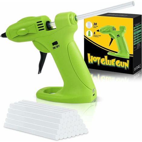 Pistola de pegamento caliente inalámbrica  de 30 W - Mini pistola de pegamento recargable por USB, batería de 2600 mAh, 30 barras de pegamento de 7 mm y 6 fundas de silicona para reparaciones rápidas 
