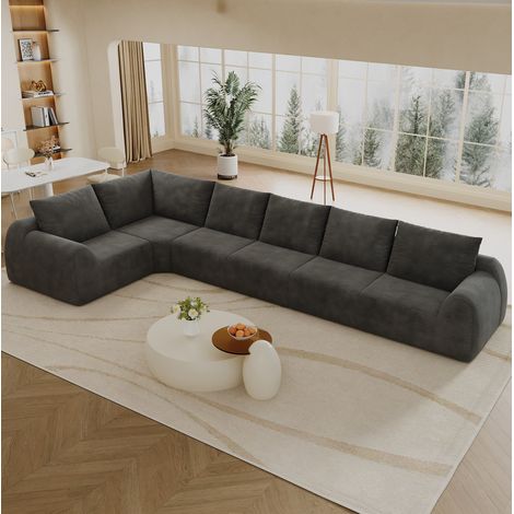 Ecksofa L 401 x 200 x 85 cm aus Chenille, ohne Montage, Dunkelgrau HAVRYA (1/5)