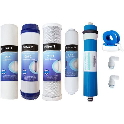 Jeux de 4 filtres osmose inverse 50 GPD – Préfiltre PP-10 sédiment 5 microns – Préfiltre CTO charbon block – Préfiltre GAC-10 (1/5)