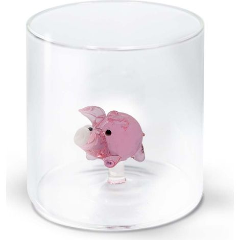 WD LifeStyle Bicchiere Vetro Borosilicato Cc 250 ml Decoro Maialino (1/2)
