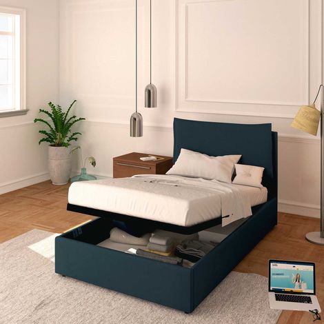 Baldiflex Letto Contenitore Piazza e mezzo 120x190 Licia in Ecopelle con Rete a Doghe colore Blu notte Blugrey (1/5)