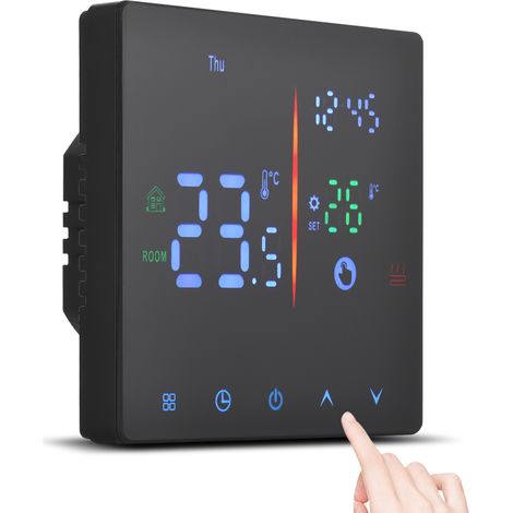 Thermostat intelligent pour la maison, programmable hebdomadairement, avec affichage LCD, mode manuel/automatique et régulateur de température pour chauffage électrique. (1/5)