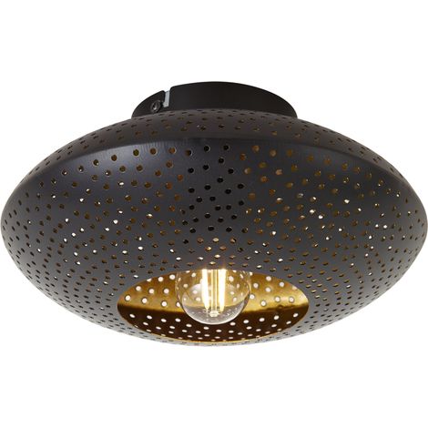 QAZQA Oriental Plafón oriental negro con dorado 25 cm - Radiance Acero Redonda Adecuado para LED Max. 1 x 60 Watt (1/5)