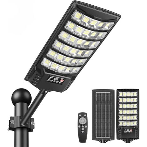 Farola solar LED para exteriores, foco impermeable IP66 con panel solar, 6000 K, sensor de movimiento, iluminación de jardín exterior con control remoto para garaje y entrada.