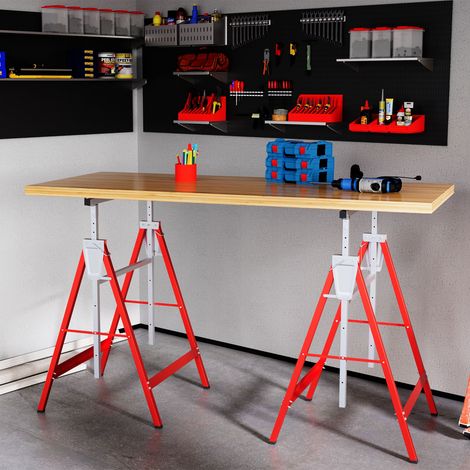 Set aus 2 klappbaren Teleskop-Böcken, höhenverstellbar 80-130 cm, rot
