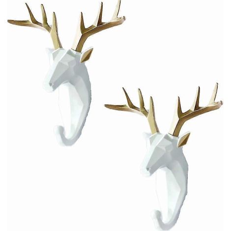 Crochets porte-clés animaux sans perçage (2 pièces, dessin cerf doré, blanc)