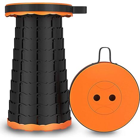 Tabouret télescopique pliant orange - Siège réglable compact à emporter partout - 25 x 45 cm - Livraison gratuite (1/5)