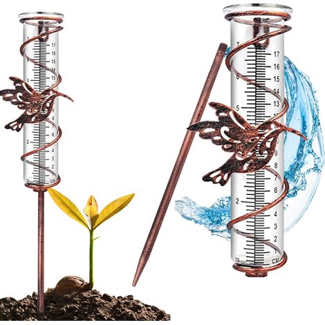 Pluviomètre, pluviomètre en verre avec pieux, pluviomètre de jardin, tube de pluviomètre amovible pour terrasse de pelouse de clôture de jardin (1/5)