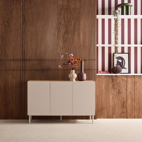 Buffet métal et décor bois 3 portes 120cm beige et naturel - Ashton (1/5)