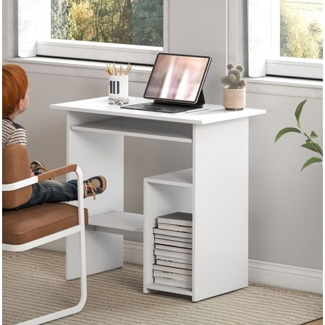 Escritorio informático 80 x 45 cm con cajón para teclado, almacenaje abierto, blanco HAVRYA (1/5)