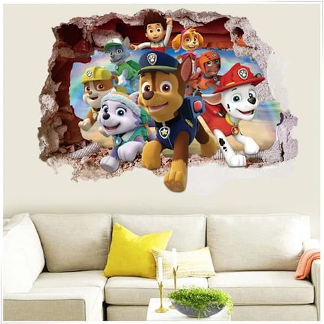 Ecleanfy - Stickers muraux 3D Pat' Patrouille pour chambres de garçons et de filles - Stickers muraux abîmés (1/3)