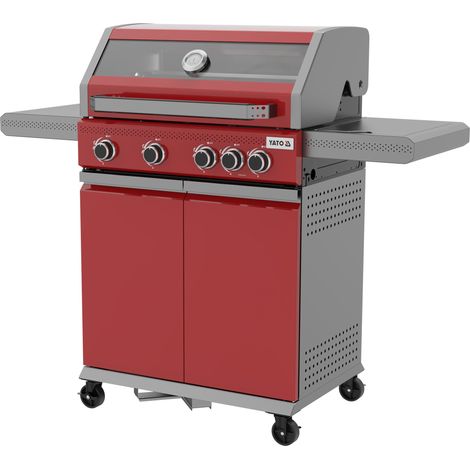 Barbecue à gaz 14,5 kW, 4+1 brûleurs, 138 x 58 x 118 cm, avec fenêtre de visualisation