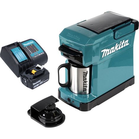 Makita – Cafetière sans fil 12V/18V – 240ml – Avec batterie 6,0Ah et chargeur – Pour chantiers et camping – Prépare jusqu'à 4 tasses