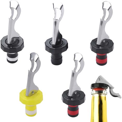 Lot de 5 bouchons réutilisables à levier pour vin et champagne (1,7 x 9,2 cm)
