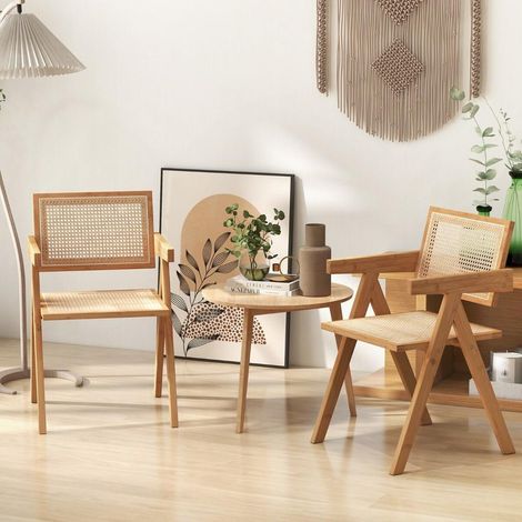 Set of 4 dining room chairs kitchen chairs made of bamboo & simulated rattan 50 x 52 x 81cm natural (1/5)