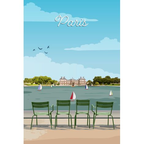 Tableau sur toile illustration jardin du Luxembourg Paris 45x65 cm - Impression sur Toile Murale Décorative - Image imprimée en HD sur Toile - Toile sur Châssis en Bois FSC - Fabriqué en France (1/5)