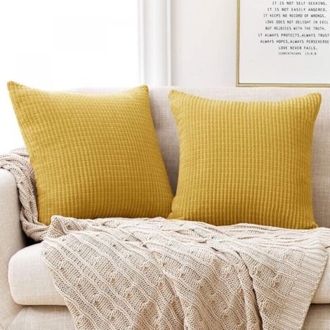 Set of 2 Mustard Yellow Velvet Cushion Cover 40x40cm for Living Room Decorative Cushion Cover (1/4)