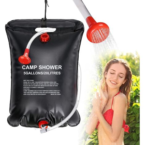 Tragbare Solar-Duschtasche, 20 l, Camping – schnelle Erwärmung auf 45 °C mit abnehmbarem Schlauch, verstellbarer Kopf, faltbar für Wandern, Klettern, Reisen (1/5)
