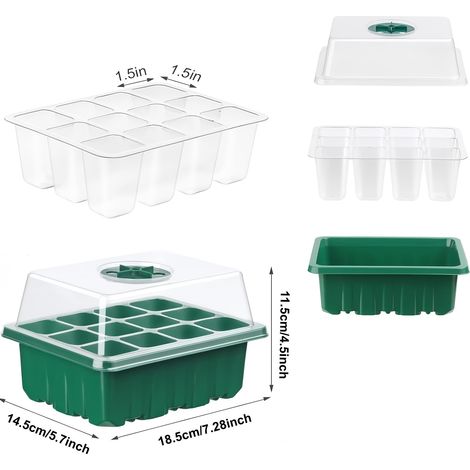 Lot de 3 plateaux de semis avec dôme d'humidité et base, plateau de culture ventilé de 24 cellules avec trous de drainage : jeu de 1 unité (1/5)