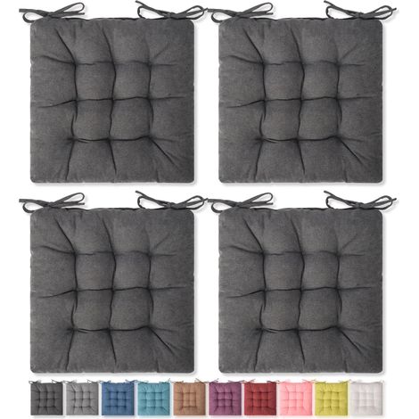 Lot de 4 Coussins de siège, Coussins de Chaise, Confortables pour intérieur et extérieur, Chaise de Salle à Manger, Chaise de Bureau (40,6 x 40,6 x 40,6 cm, Gris foncé) (1/5)