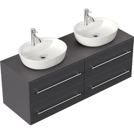 Badmöbel CHARLIE B 143cm mit zwei Aufsatzwaschbecken anthrazit (1/5)