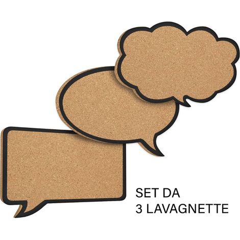 Set da 3 Pz Bacheca in Sughero Forma Fumetto con Cornice Nera da Parete (1/5)
