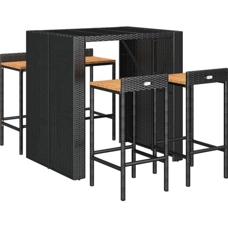 Conjunto de bar de jardín muebles de exterior terraza 5 piezas polirratán negro/madera maciza de acacia (1/4)