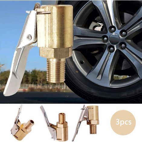 3 Pièce Adaptateur de Valve de Pneu de Voiture, 8 mm Pompe de Embout Laiton Gonflage Valve Clip Pince Connecteur Adaptateur pour Pneu de Voiture ou Camion (1/5)