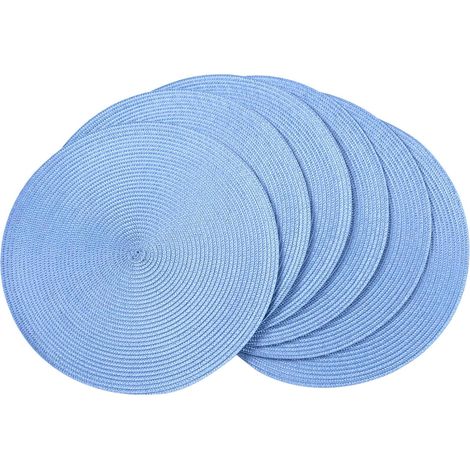 Lot de 6 sets de table ronds tressés de 38,1 cm pour tables de salle à manger, tissés naturels, résistants à la chaleur (bleu ciel, 6)'Bleu Ciel 15 inches set of 6'Bleu Ciel'15 inches set of 6 (1/5)